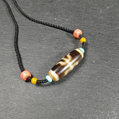 Vintage Nobleman Dzi Bead Necklace | Tibetan Jewelry | Protection Charm for Wealth & Networking | Spiritual Gift | 35*12mm