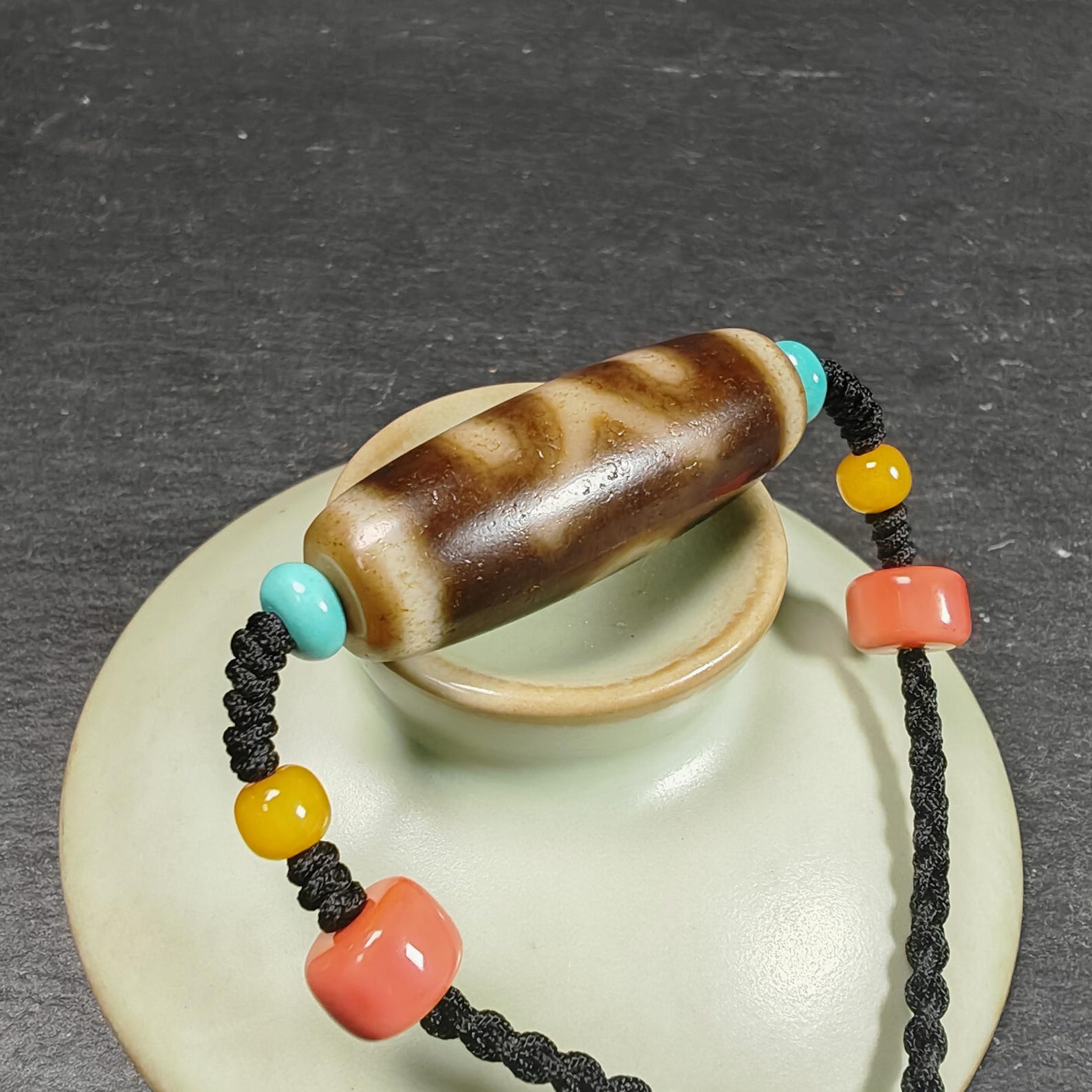 Vintage Nobleman Dzi Bead Necklace | Tibetan Jewelry | Protection Charm for Wealth & Networking | Spiritual Gift | 35*12mm