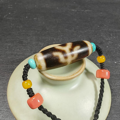 Vintage Nobleman Dzi Bead Necklace | Tibetan Jewelry | Protection Charm for Wealth & Networking | Spiritual Gift | 35*12mm