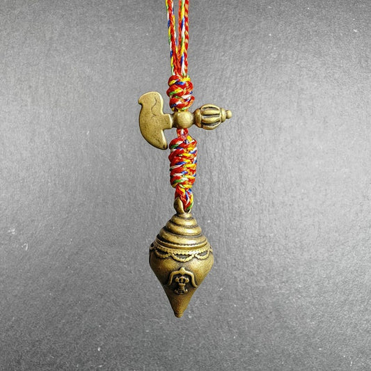 Vintage Shankha Shell - Divine Conch Amulet - Tibetan Protective Pendant - Portable Bottle - Made of Brass