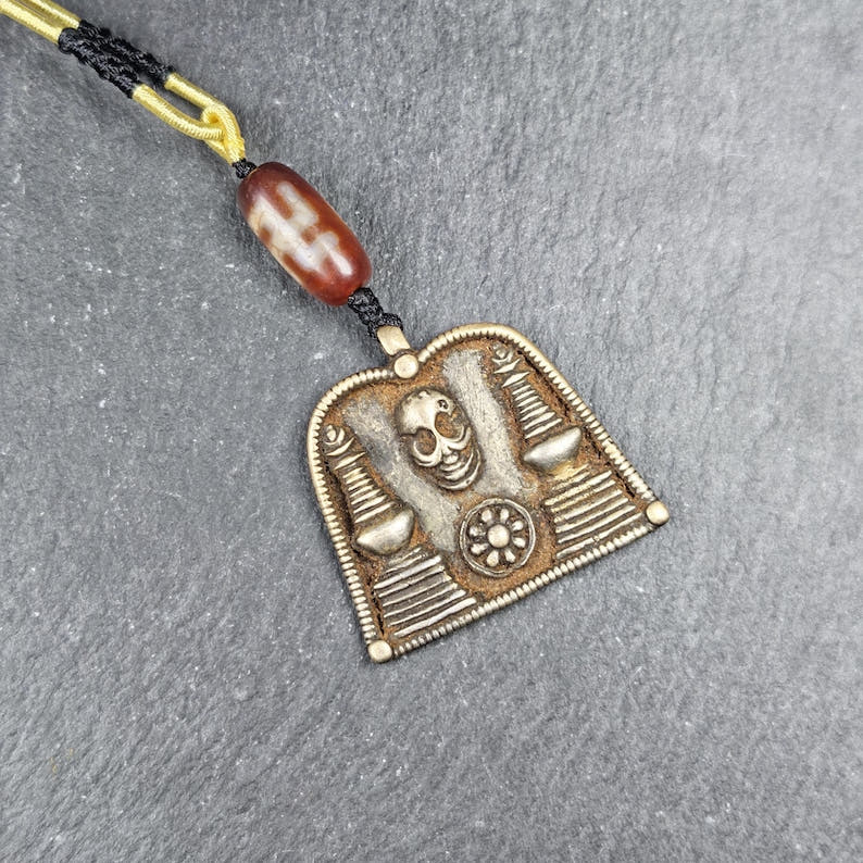 Vintage Skull Citipati Stupa Amulet - 34*40mm - Tibetan Buddhist amulet, front view