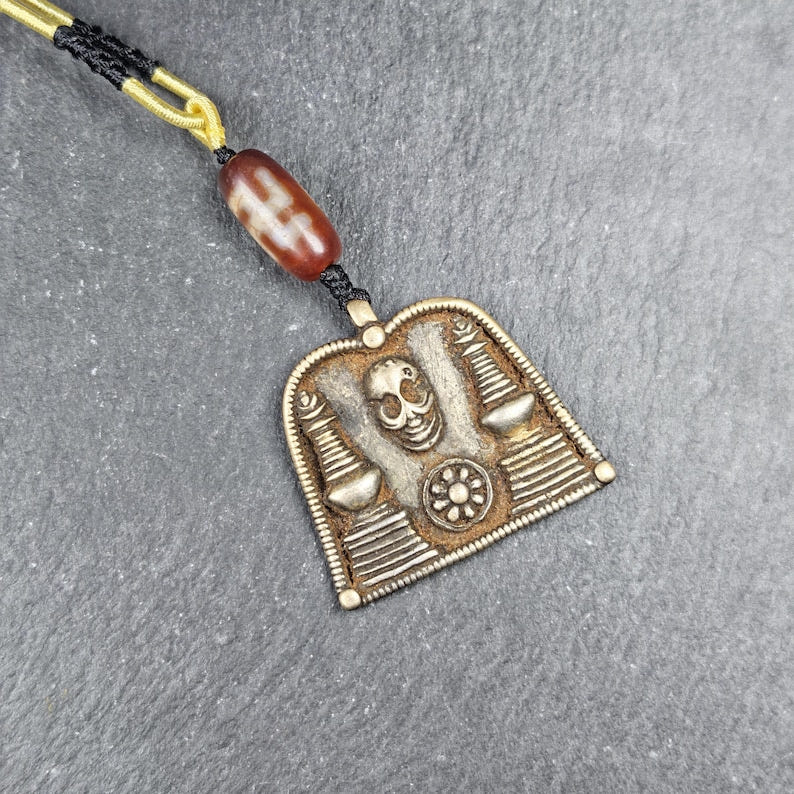 Vintage Skull Citipati Stupa Amulet - 34*40mm - Tibetan Buddhist amulet, front view