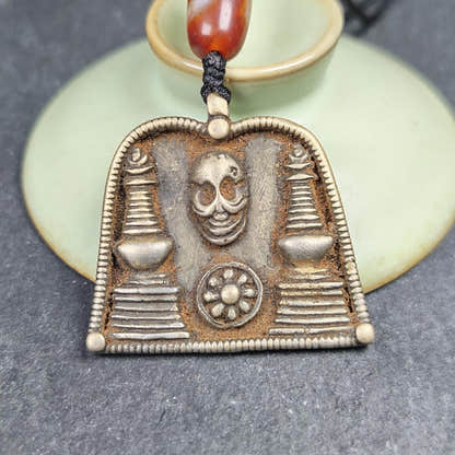 Vintage Skull Citipati Stupa Amulet - 34*40mm - Tibetan Buddhist amulet, view 4
