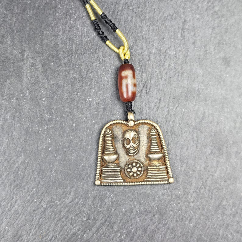 Vintage Skull Citipati Stupa Amulet - 34*40mm - Tibetan Buddhist amulet, view 6