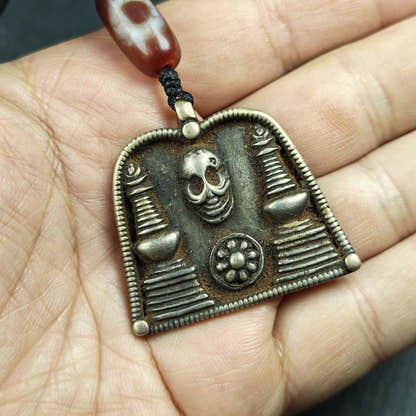 Vintage Skull Citipati Stupa Amulet - 34*40mm - Tibetan Buddhist amulet, view 8