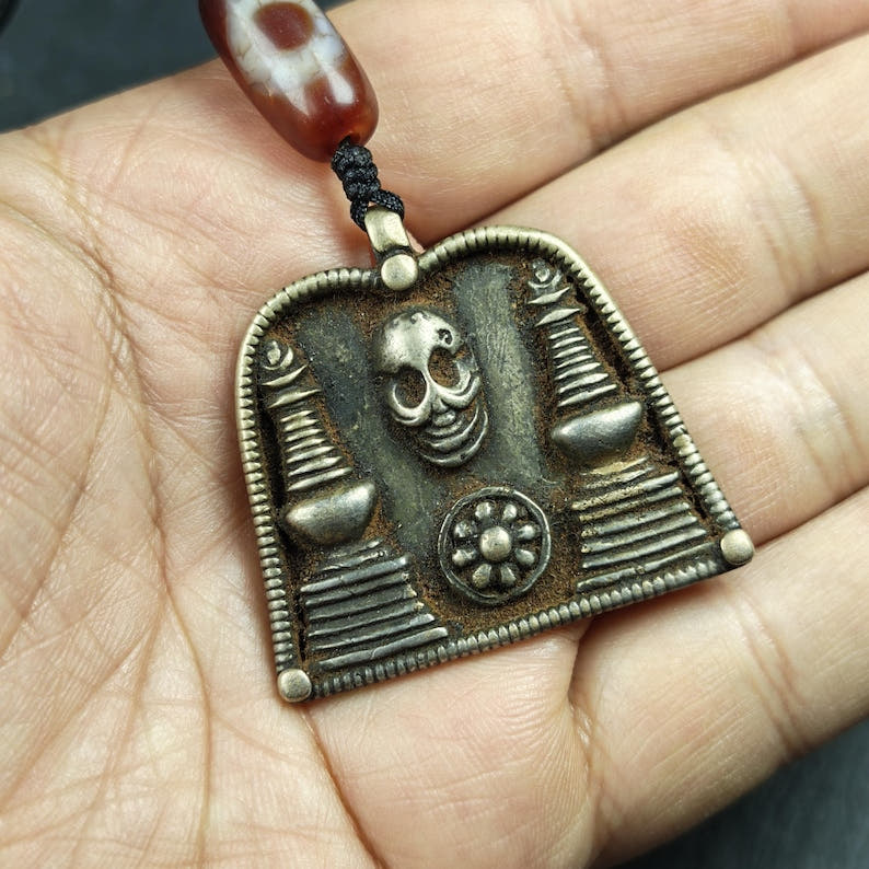 Vintage Skull Citipati Stupa Amulet - 34*40mm - Tibetan Buddhist amulet, view 8