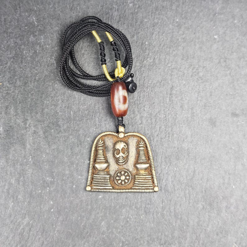 Vintage Skull Citipati Stupa Amulet - 34*40mm - Tibetan Buddhist amulet, view 9