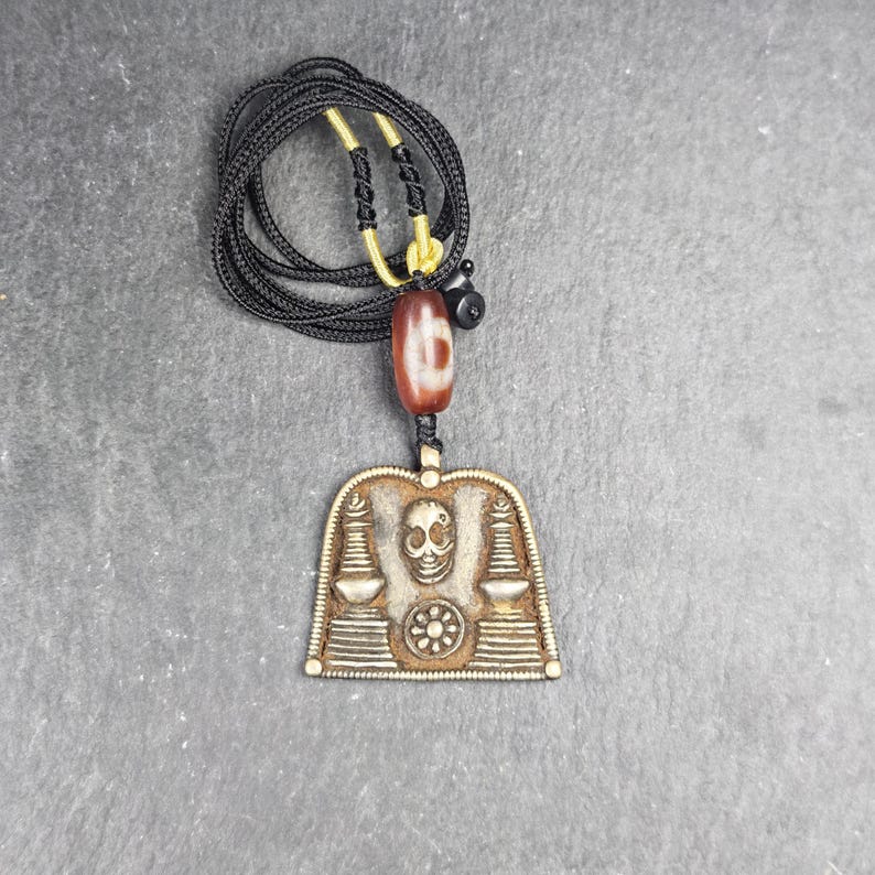 Vintage Skull Citipati Stupa Amulet - Unique Tibetan Protective Charm - 34*40mm