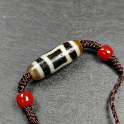 Vintage Sky Earth Dzi Bead Necklace - Tibetan Buddhist bead necklace, front view