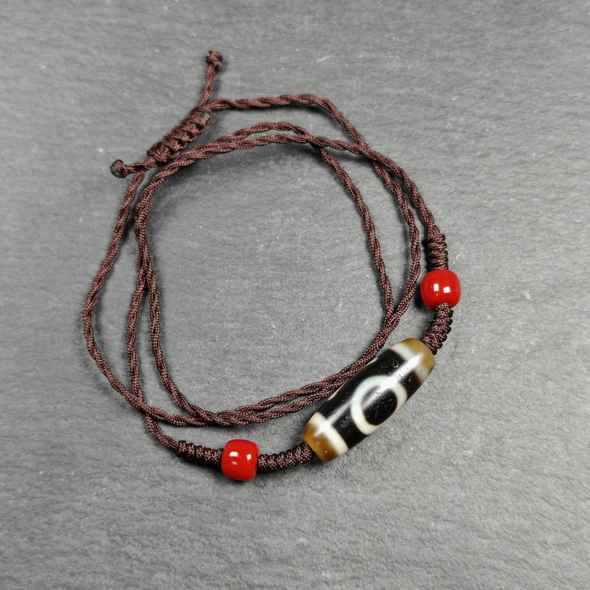 Vintage Sky Earth Dzi Bead Necklace - Tibetan Buddhist bead necklace, detailed view