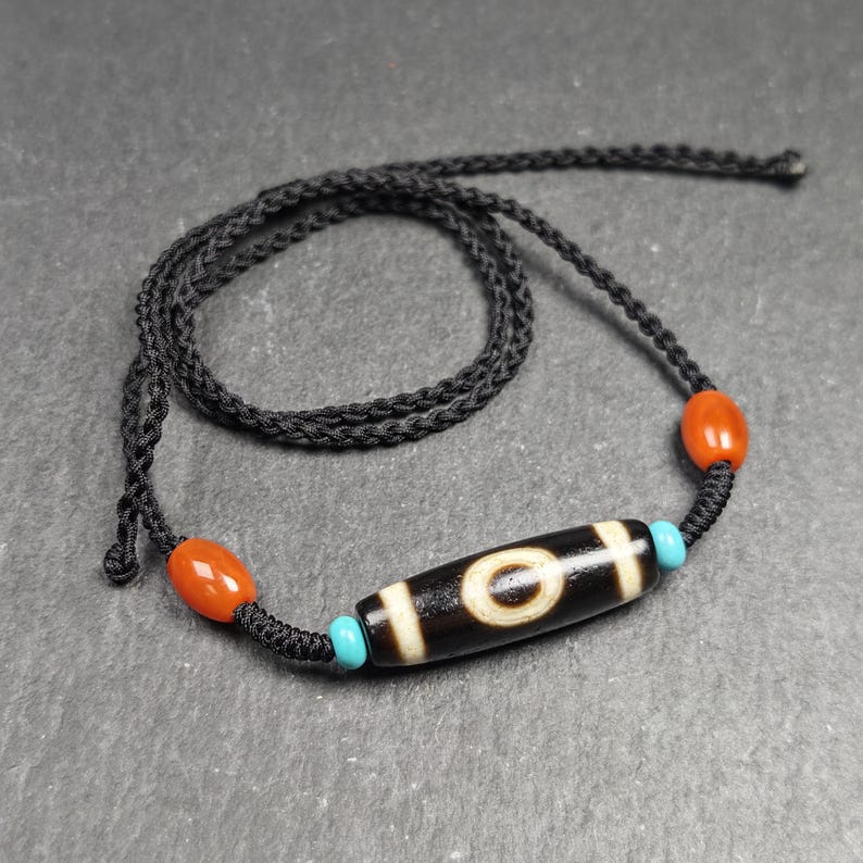 Vintage Sky & Earth Dzi Bead Necklace | Tibetan Jewelry | Protection Charm for Happy and Harmonious | Spiritual Gift | 36*12mm