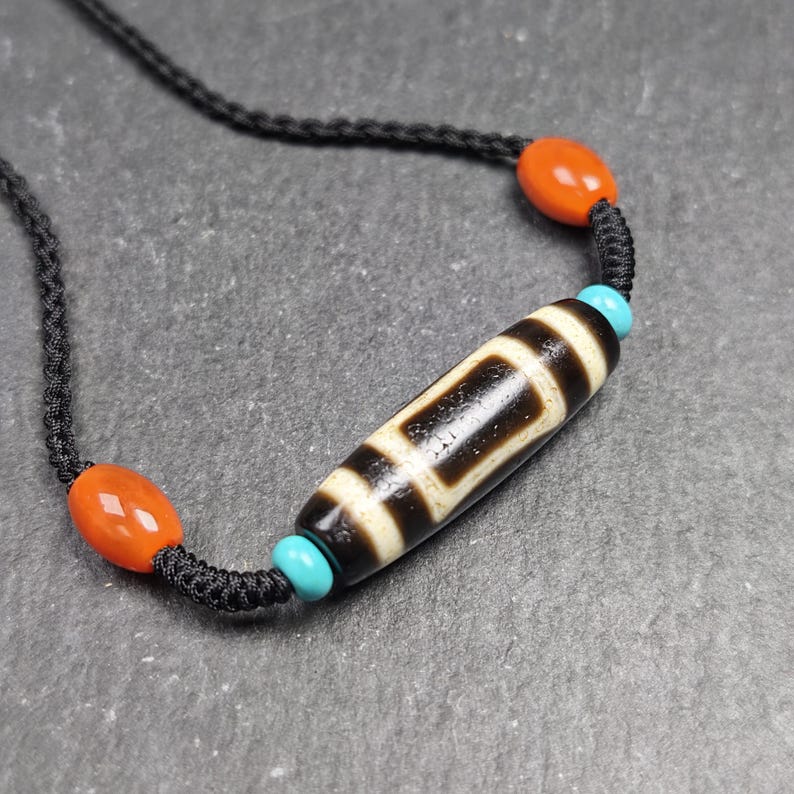 Vintage Sky & Earth Dzi Bead Necklace | Tibetan Jewelry | Protection Charm for Happy and Harmonious | Spiritual Gift | 36*12mm