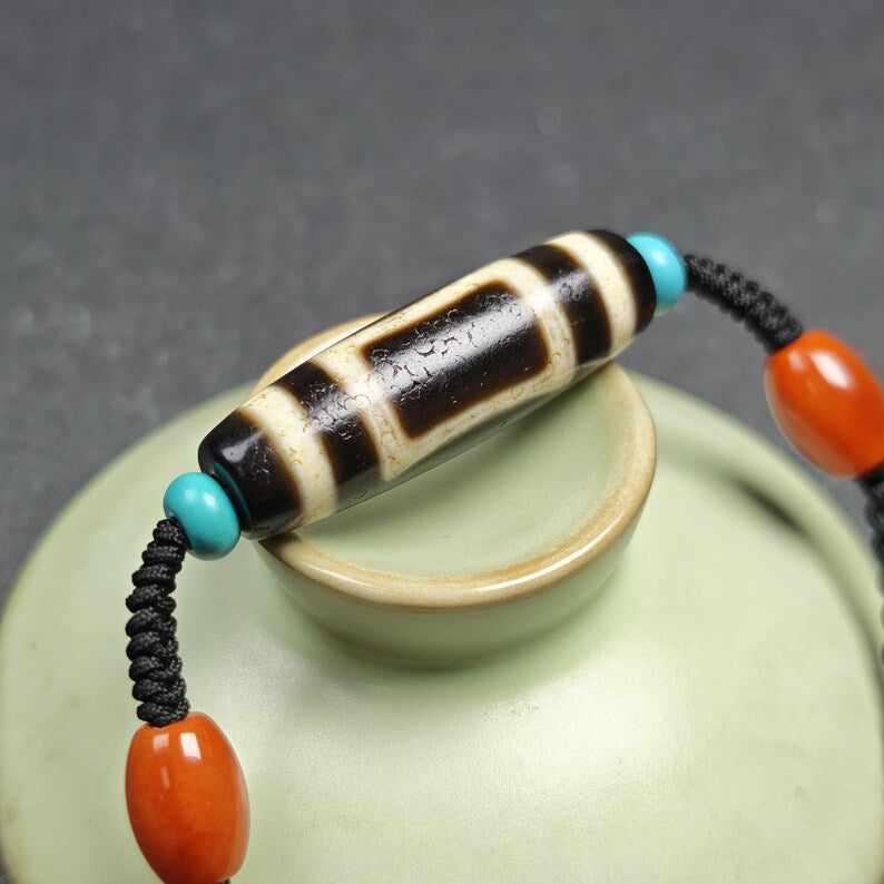 Vintage Sky & Earth Dzi Bead Necklace | Tibetan Jewelry | Protection Charm for Happy and Harmonious | Spiritual Gift | 36*12mm