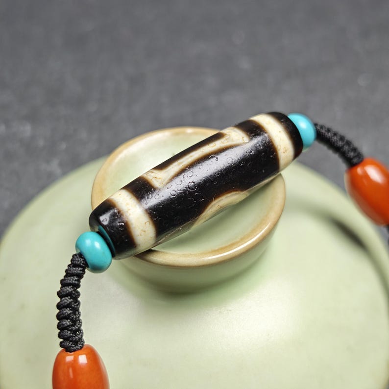 Vintage Sky & Earth Dzi Bead Necklace | Tibetan Jewelry | Protection Charm for Happy and Harmonious | Spiritual Gift | 36*12mm