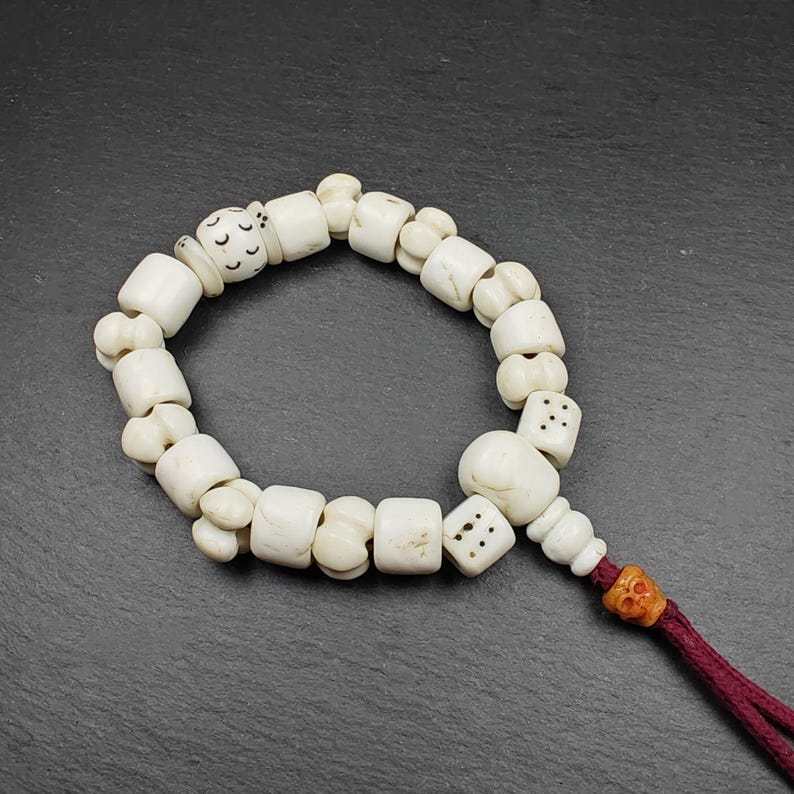 Vintage Tibetan Conch Shell Wrist Mala | 14mm Shankha Shell Prayer Beads Bracelet