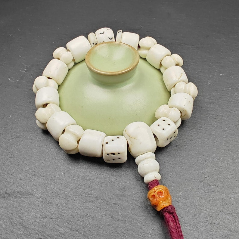 Vintage Tibetan Conch Shell Wrist Mala | 14mm Shankha Shell Prayer Beads Bracelet