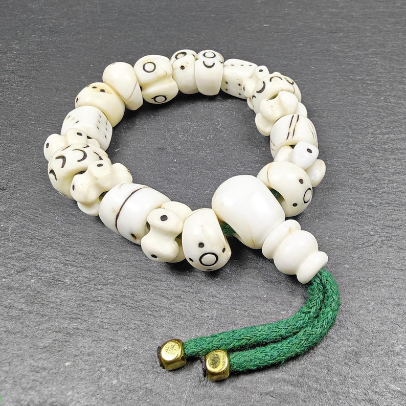 Vintage Tibetan Conch Shell Wrist Mala | 14mm Shankha Shell Prayer Beads Bracelet