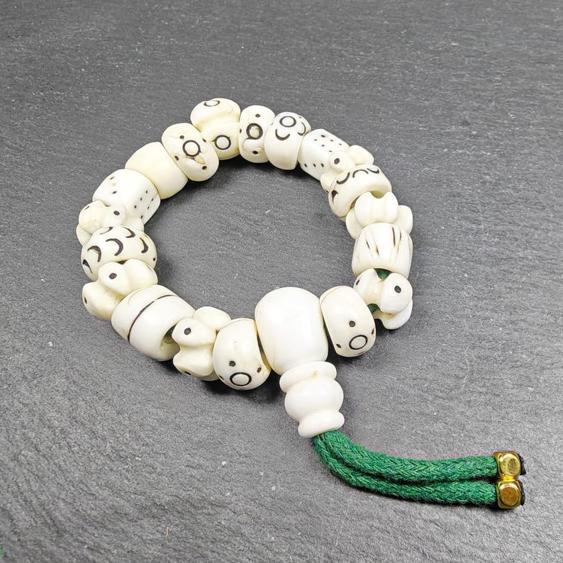 Vintage Tibetan Conch Shell Wrist Mala | 14mm Shankha Shell Prayer Beads Bracelet