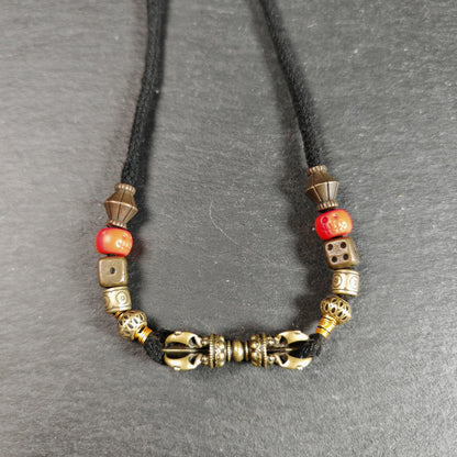 Vintage Tibetan Vajra Amulet Necklace, Brass Copper 5-Pronged Dorje Pendant, Buddhist Protection Charm Jewelry, Spiritual Meditation Gift