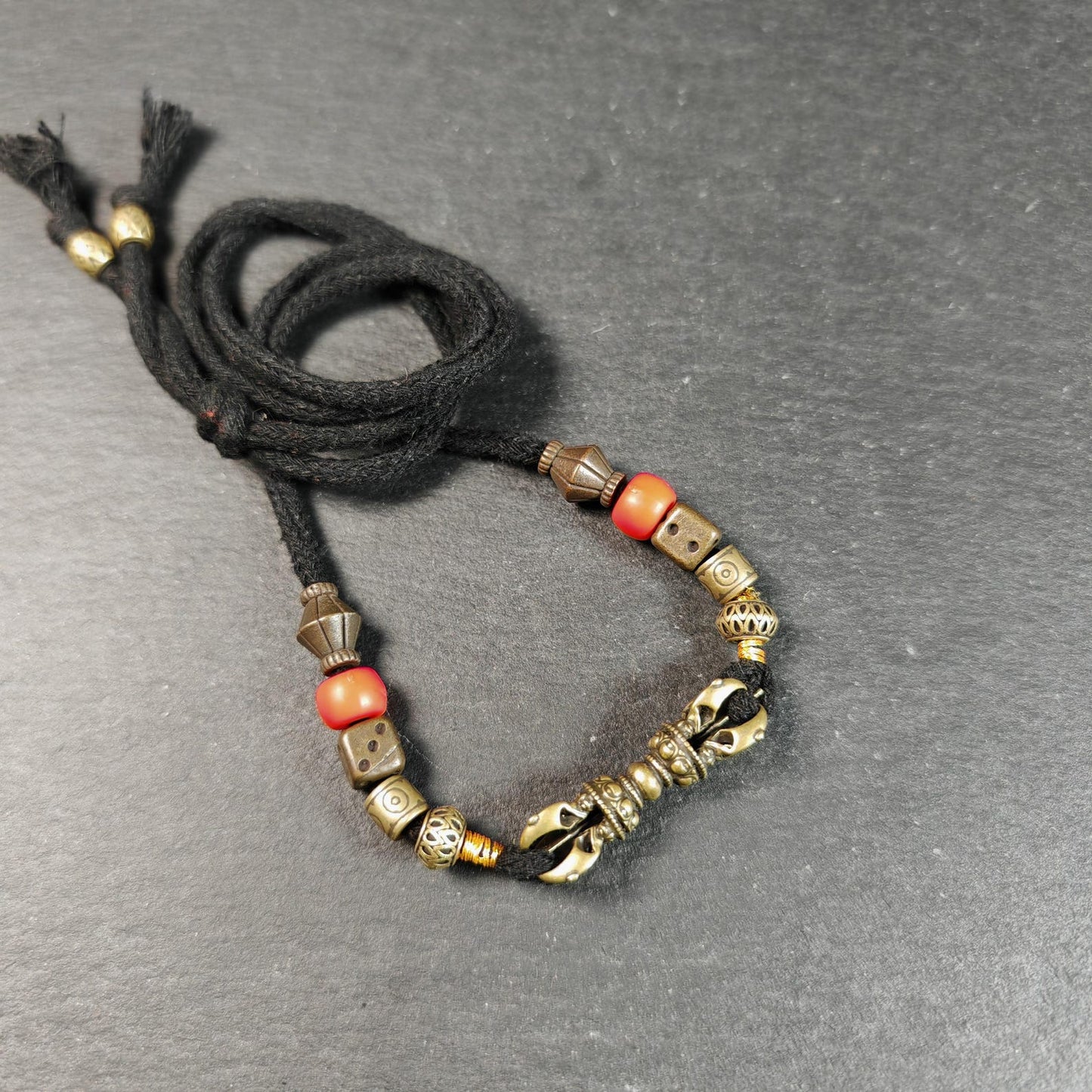 Vintage Tibetan Vajra Amulet Necklace, Brass Copper 5-Pronged Dorje Pendant, Buddhist Protection Charm Jewelry, Spiritual Meditation Gift