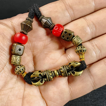 Vintage Tibetan Vajra Amulet Necklace, Brass Copper 5-Pronged Dorje Pendant, Buddhist Protection Charm Jewelry, Spiritual Meditation Gift