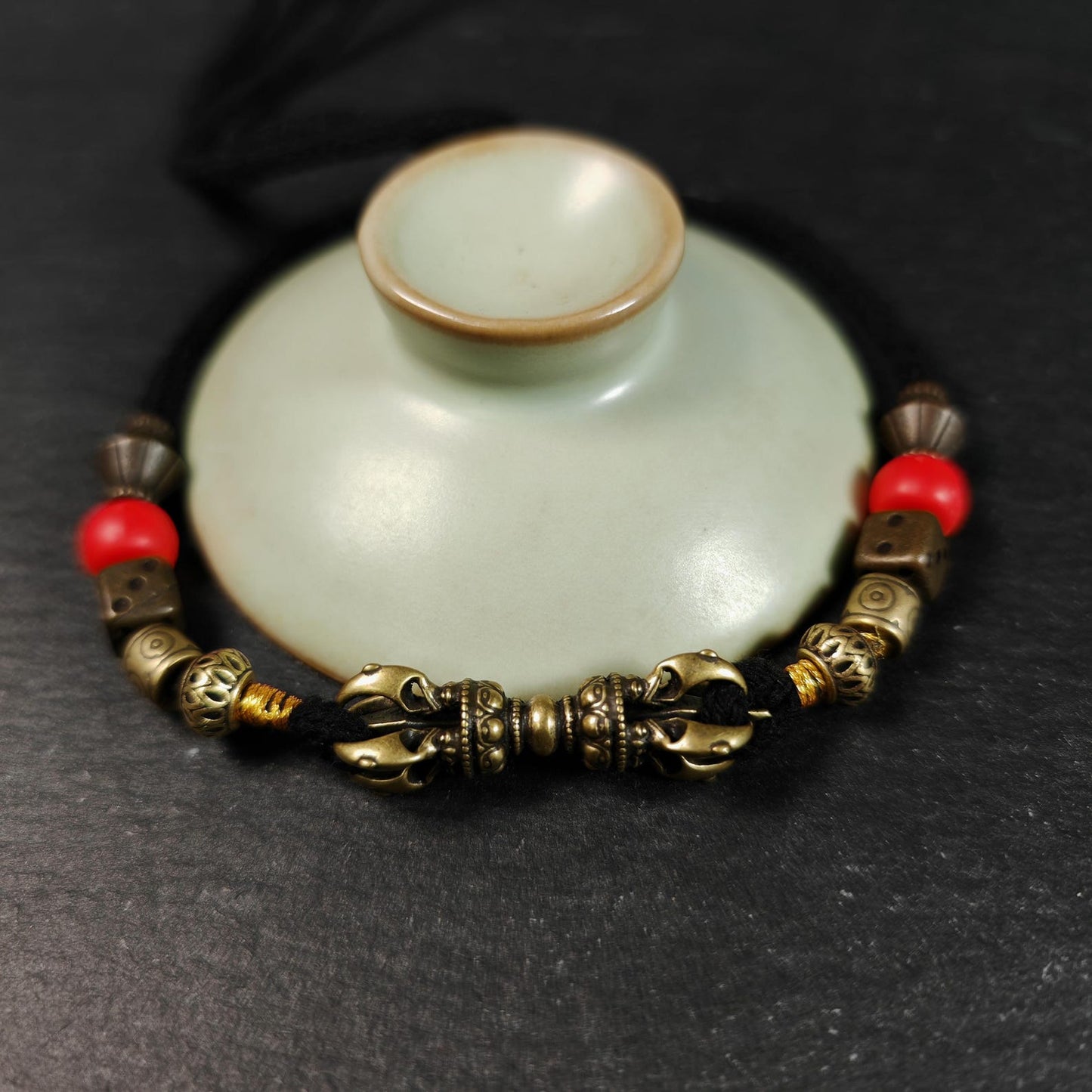Vintage Tibetan Vajra Amulet Necklace, Brass Copper 5-Pronged Dorje Pendant, Buddhist Protection Charm Jewelry, Spiritual Meditation Gift