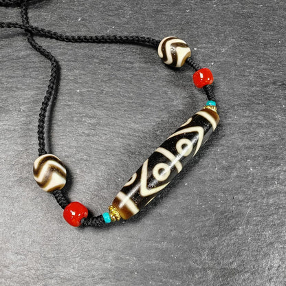 Vintage Wave 8 Eyes Dzi Bead Necklace | Tibetan Dzi Jewelry | Protection Charm for Prosperity | Spiritual Gift | 53*12mm