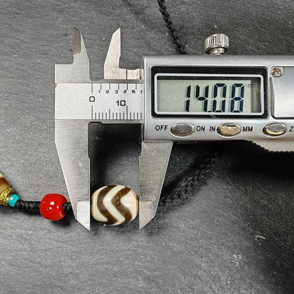 Vintage Wave 8 Eyes Dzi Bead Necklace | Tibetan Dzi Jewelry | Protection Charm for Prosperity | Spiritual Gift | 53*12mm