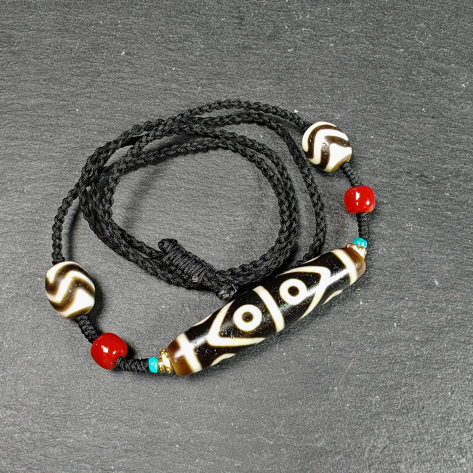 Vintage Wave 8 Eyes Dzi Bead Necklace | Tibetan Dzi Jewelry | Protection Charm for Prosperity | Spiritual Gift | 53*12mm
