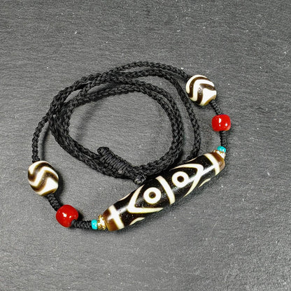 Vintage Wave 8 Eyes Dzi Bead Necklace | Tibetan Dzi Jewelry | Protection Charm for Prosperity | Spiritual Gift | 53*12mm