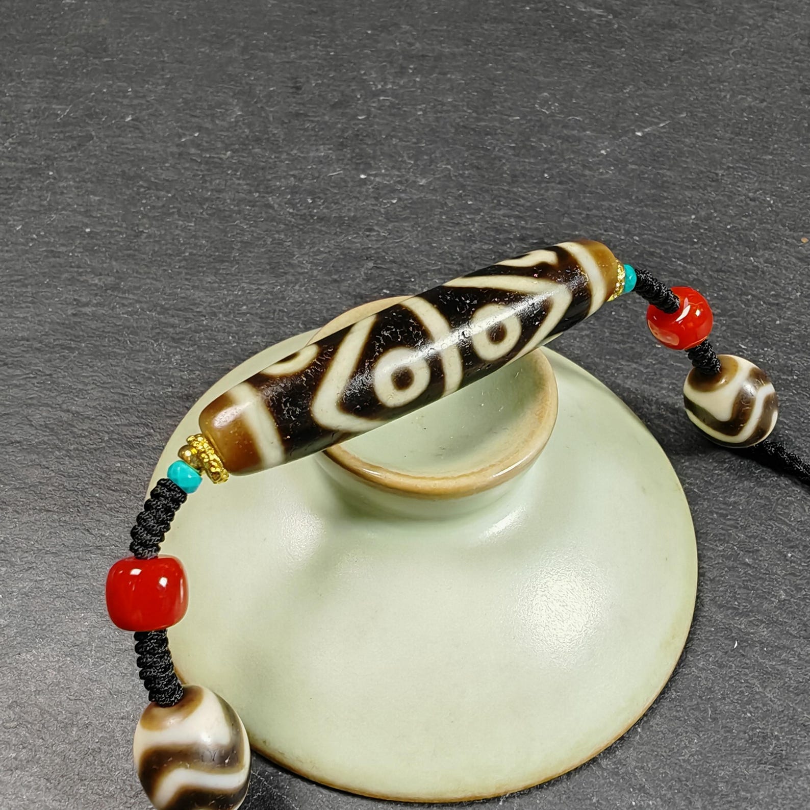 Vintage Wave 8 Eyes Dzi Bead Necklace | Tibetan Dzi Jewelry | Protection Charm for Prosperity | Spiritual Gift | 53*12mm