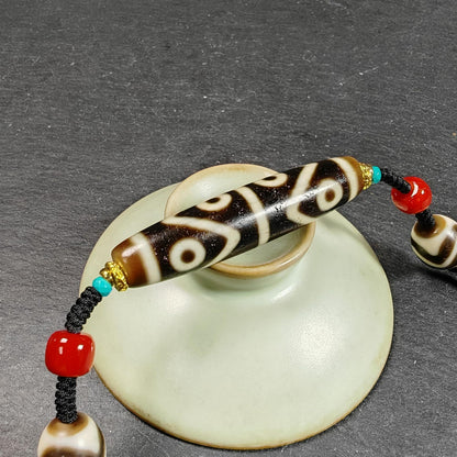 Vintage Wave 8 Eyes Dzi Bead Necklace | Tibetan Dzi Jewelry | Protection Charm for Prosperity | Spiritual Gift | 53*12mm