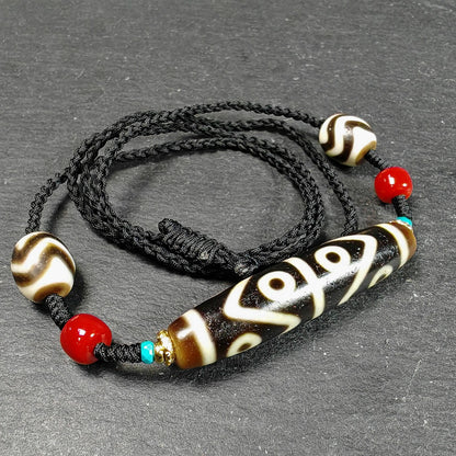 Vintage Wave 8 Eyes Dzi Bead Necklace | Tibetan Dzi Jewelry | Protection Charm for Prosperity | Spiritual Gift | 53*12mm