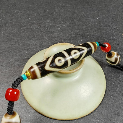 Vintage Wave 8 Eyes Dzi Bead Necklace | Tibetan Dzi Jewelry | Protection Charm for Prosperity | Spiritual Gift | 53*12mm