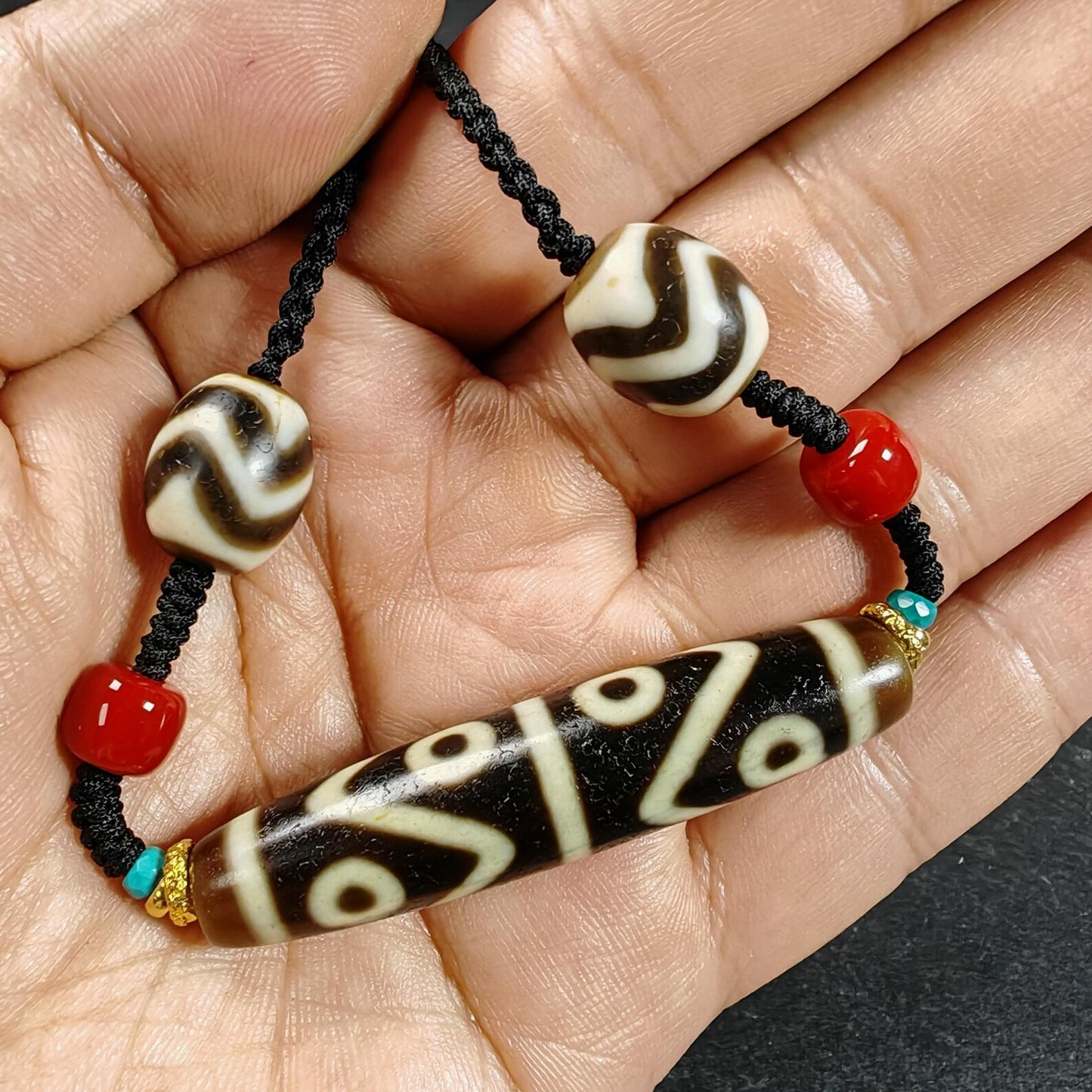 Vintage Wave 8 Eyes Dzi Bead Necklace | Tibetan Dzi Jewelry | Protection Charm for Prosperity | Spiritual Gift | 53*12mm