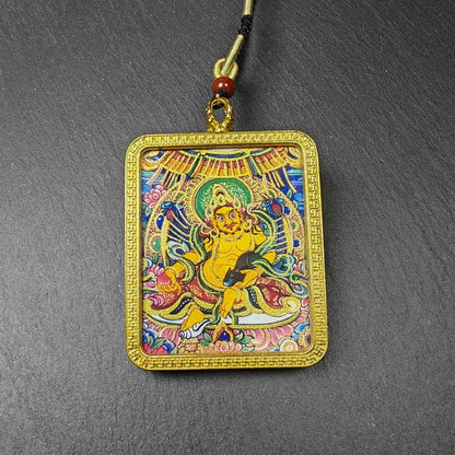 Yellow Jambhala Gau Box Amulet - Mini Ghau Shrine - Portable Tibetan Buddhist Altar Necklace with Offerings - Protective Charm
