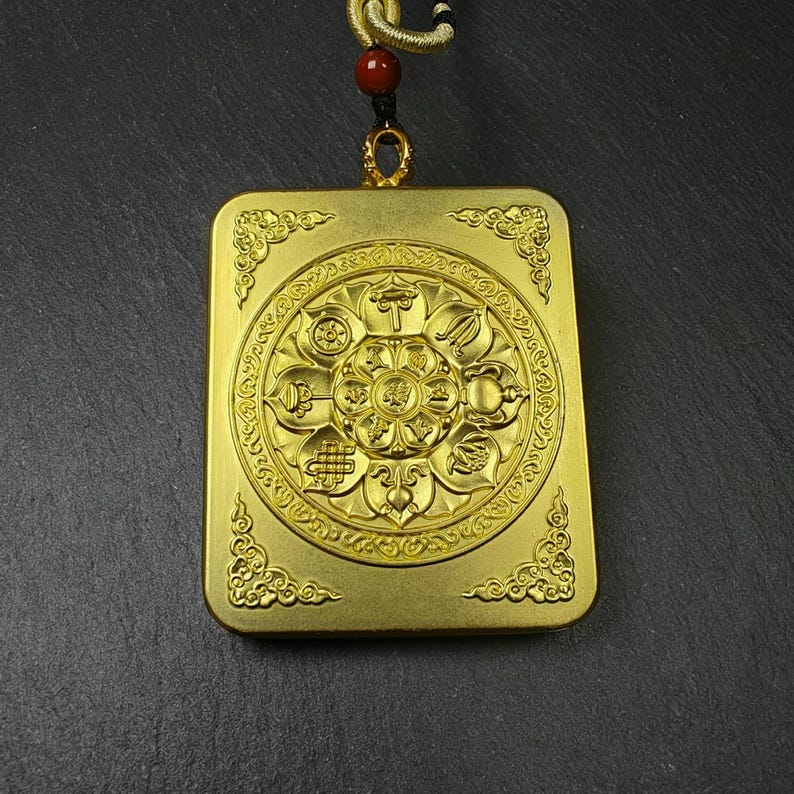 Yellow Jambhala Gau Box Amulet - Mini Ghau Shrine - Portable Tibetan Buddhist Altar Necklace with Offerings - Protective Charm