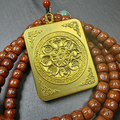 Yellow Jambhala Gau Box Amulet - Mini Ghau Shrine - Portable Tibetan Buddhist Altar Necklace with Offerings - Protective Charm
