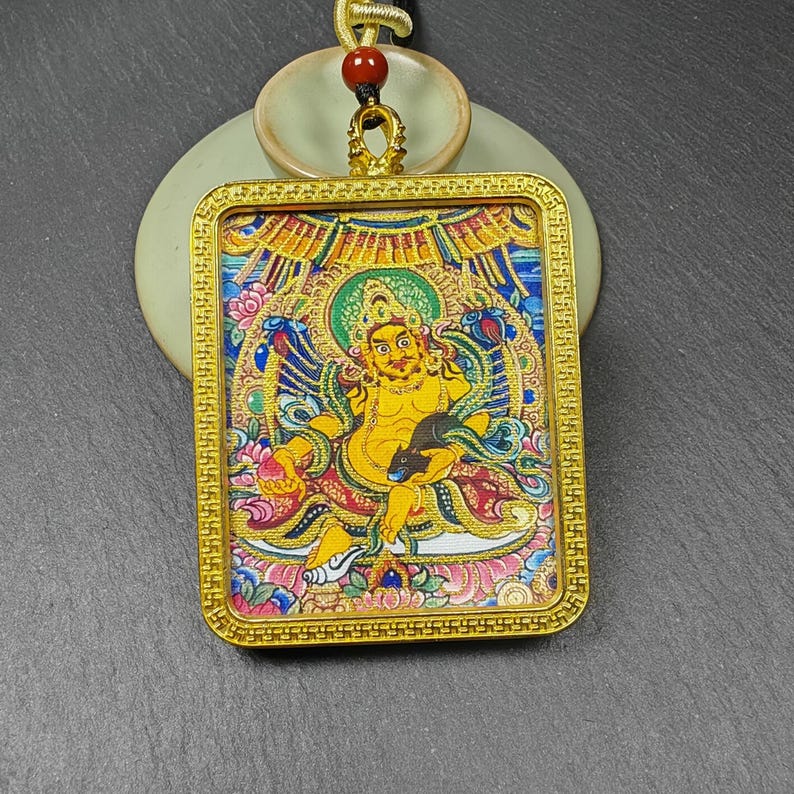 Yellow Jambhala Gau Box Amulet - Mini Ghau Shrine - Portable Tibetan Buddhist Altar Necklace with Offerings - Protective Charm