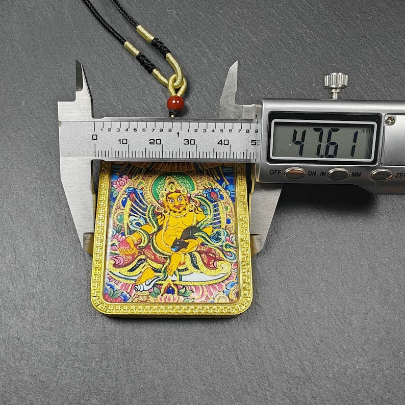Yellow Jambhala Gau Box Amulet - Mini Ghau Shrine - Portable Tibetan Buddhist Altar Necklace with Offerings - Protective Charm