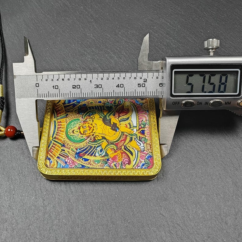 Yellow Jambhala Gau Box Amulet - Mini Ghau Shrine - Portable Tibetan Buddhist Altar Necklace with Offerings - Protective Charm