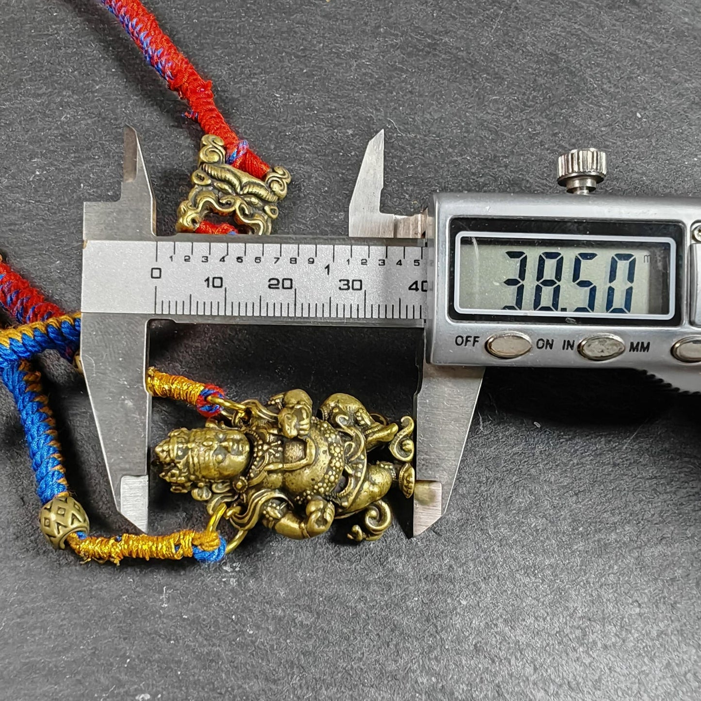 Yellow Jambhala Wealth Deity Amulet, Hand Woven Five-Color Cord Tibetan Pendant, Brass Buddhist Protection Talisman
