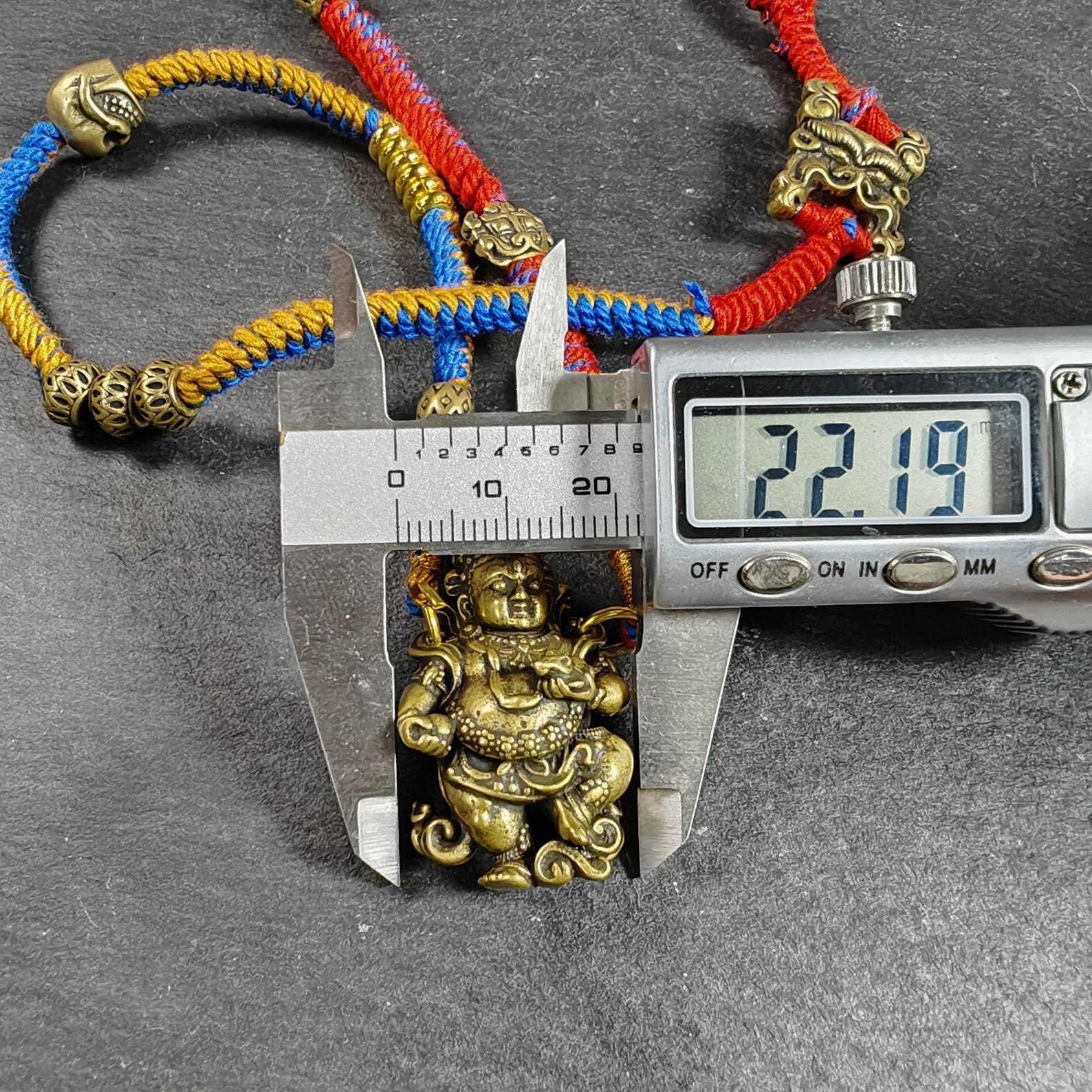 Yellow Jambhala Wealth Deity Amulet, Hand Woven Five-Color Cord Tibetan Pendant, Brass Buddhist Protection Talisman