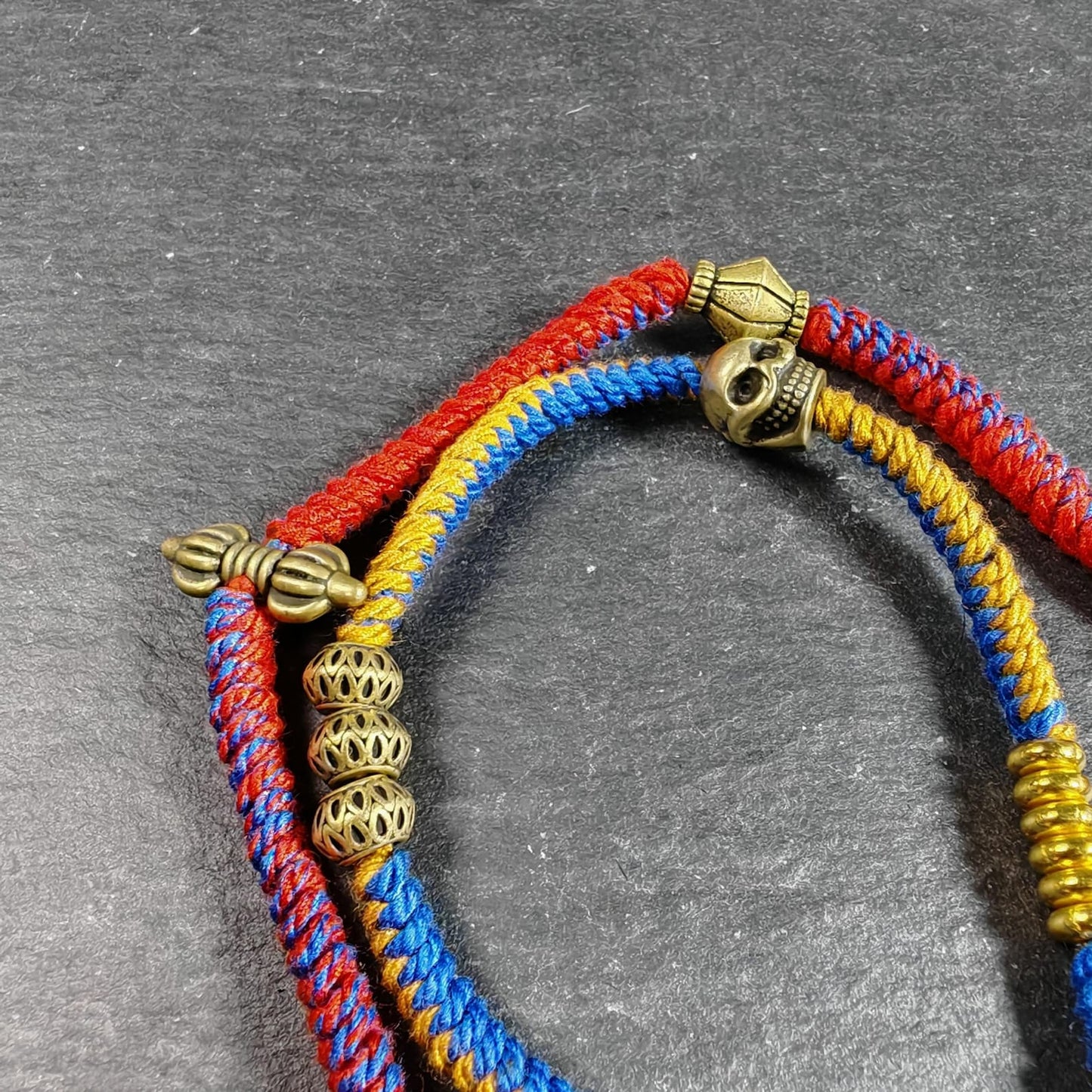 Yellow Jambhala Wealth Deity Amulet, Hand Woven Five-Color Cord Tibetan Pendant, Brass Buddhist Protection Talisman