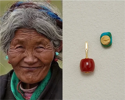 Gandhanra Tibetan Original Turquoise Red Agate Earring 