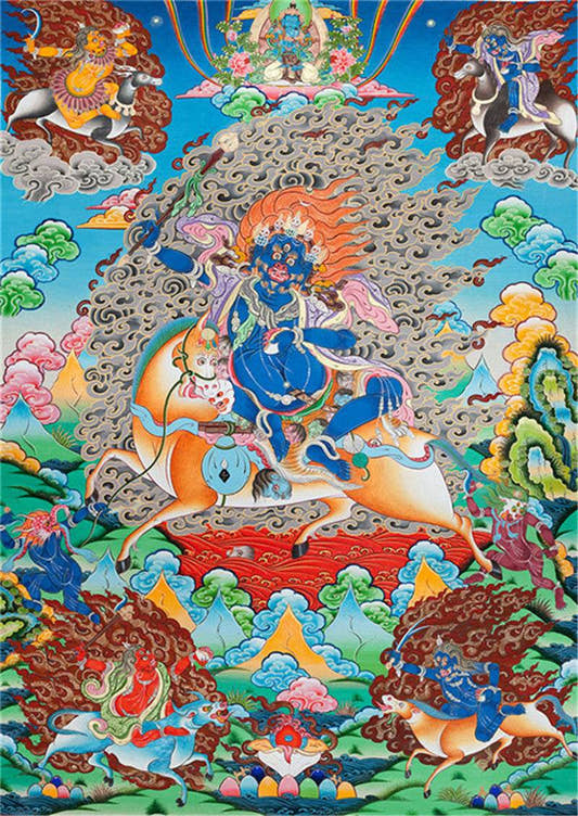 Palden Lhamo / Magzor Gyalmo / Shri Devi Image - Tibetan thangka painting, front view