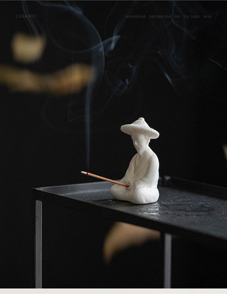 Ceramic Fisherman Incense Holder - Tibetan Buddhist statue, view 10