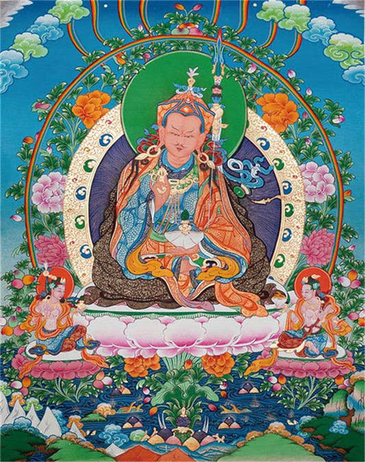 Guru Rinpoche Image - Tibetan thangka painting, front view