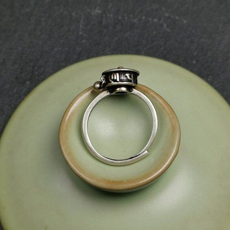 Silver Prayer Wheel Ring - Tibetan Buddhist art, view 9