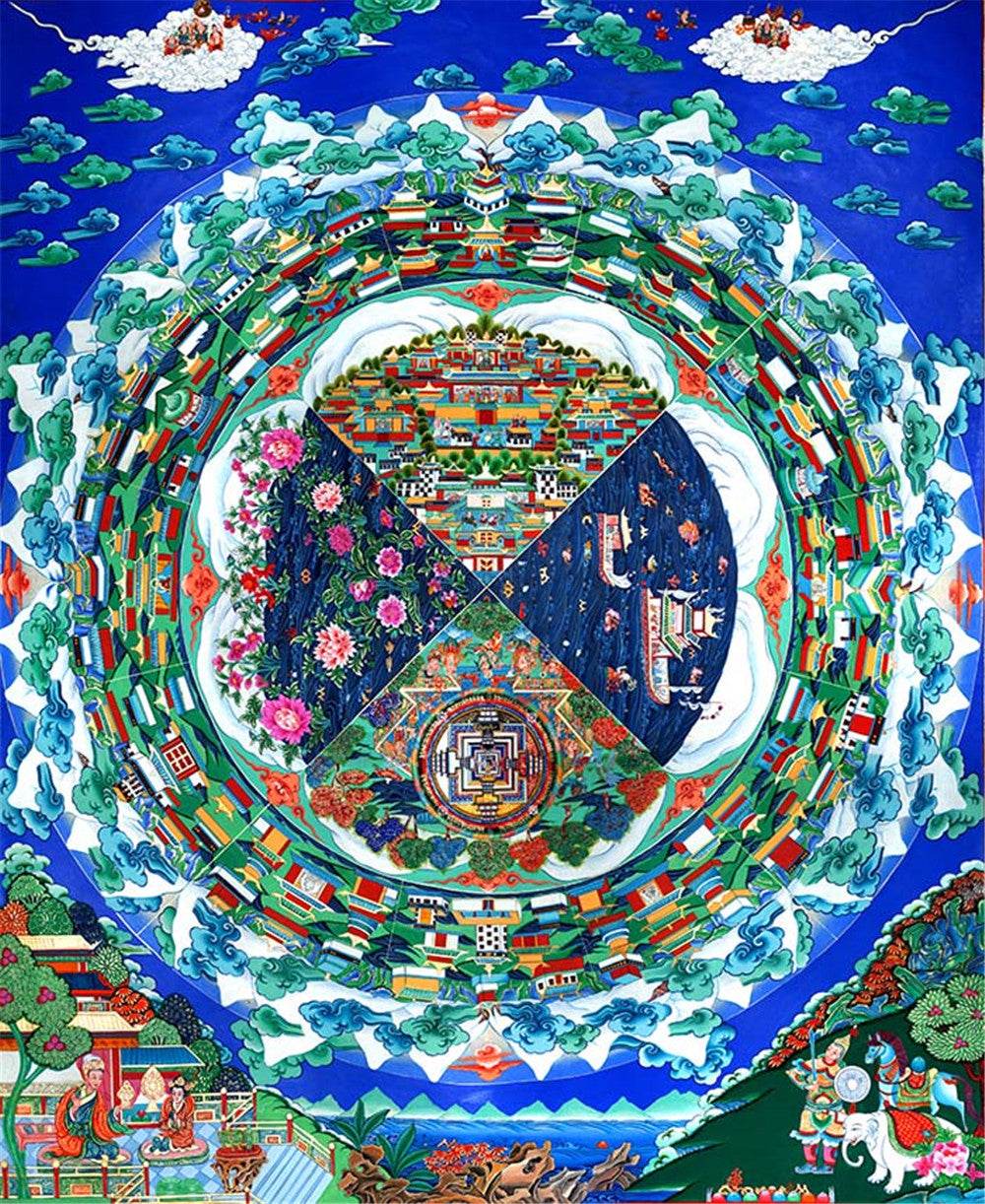 The three realms of samsāra - Tibetan thangka painting, front view